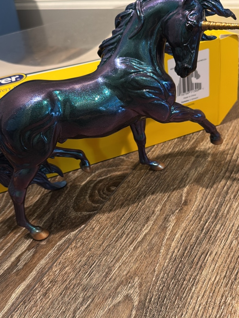 Breyer Iridescent Unicorn Figurine in Teal Purple and Gold Horn